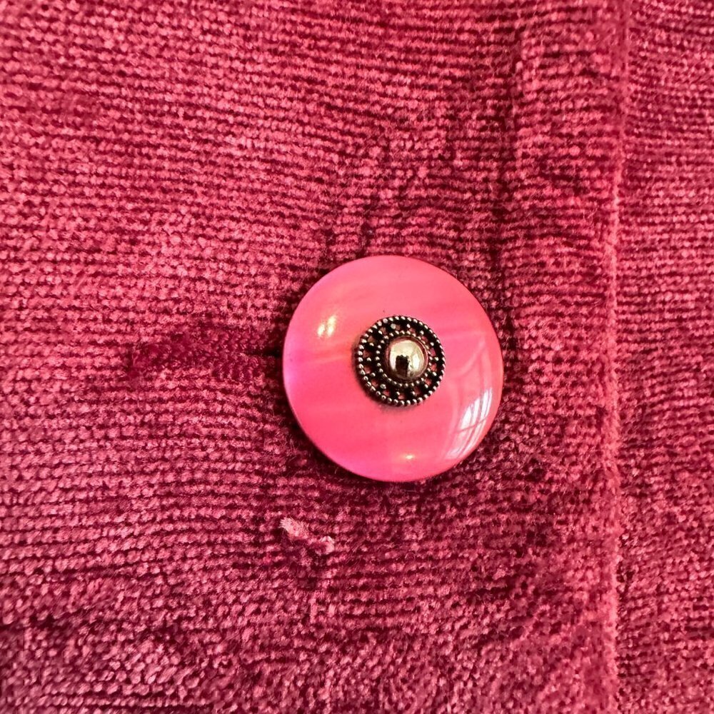 VINTAGE 90s Koret deep pink velvet blazer jacket buttons women's 8 petite - Picture 3 of 13